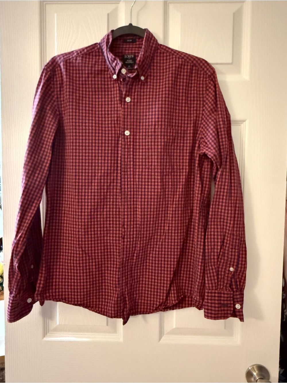 J. Crew Men's slim flex washed red & blue Check Button-Down Shirt Sz M